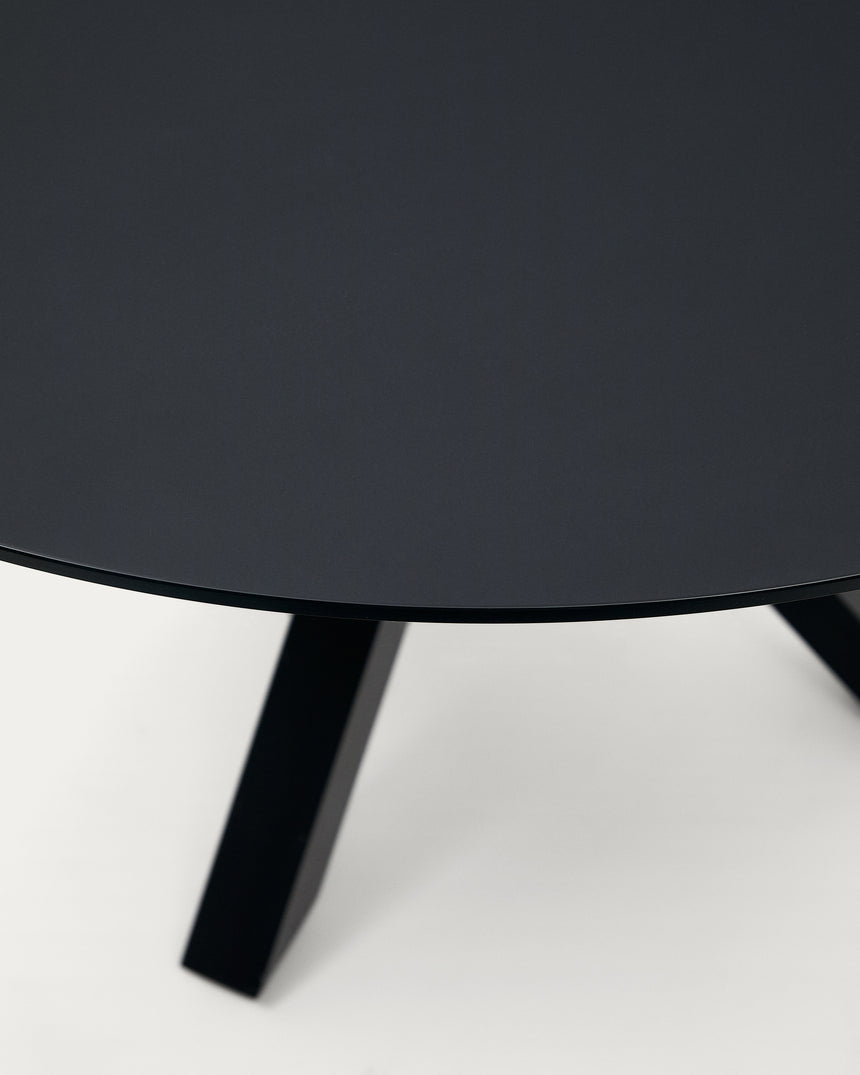 Argo runder Tisch aus schwarzem Glas mit schwarzen Stahlbeinen Ø 120 cm - ZEN ZONE Furniture