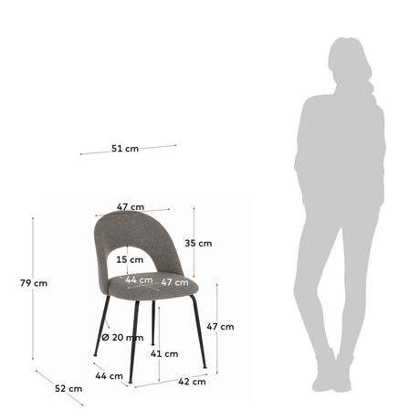 Mahalia Stuhl hellgrau und Stahlbeine mit schwarzem Finish - ZEN ZONE Furniture