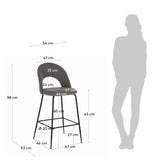 Mahalia Barhocker dunkelgrau und Stahl mit schwarzem Finish Höhe 63 cm - ZEN ZONE Furniture