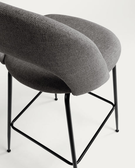 Mahalia Barhocker dunkelgrau und Stahl mit schwarzem Finish Höhe 63 cm - ZEN ZONE Furniture