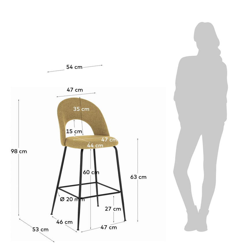 Mahalia Barhocker senfgelb und Stahl mit schwarzem Finish Höhe 63 cm - ZEN ZONE Furniture