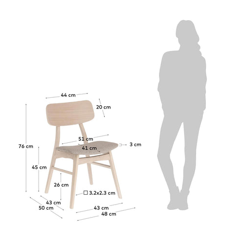 Selia Stuhl aus Eichenfurnier und massivem Kautschukholz gepolstert hellgrau - ZEN ZONE Furniture