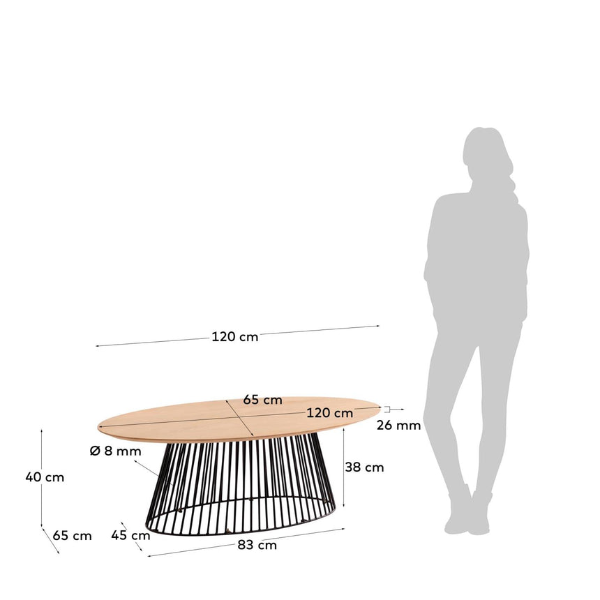 Leska Couchtisch 120 x 65 cm massives Mangoholz und Beine aus Stahl mit schwarzem Finish - ZEN ZONE Furniture