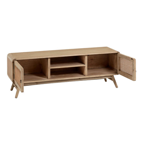 Nalu TV-Schrank 2 Türen aus massivem Mindiholz und Rattan 150 x 50 cm - ZEN ZONE