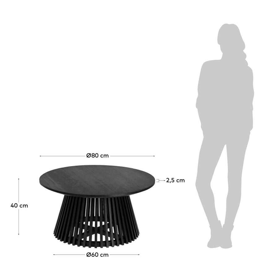 Jeanette Couchtisch aus massivem Mindiholz schwarz Ø 80 cm - ZEN ZONE Furniture