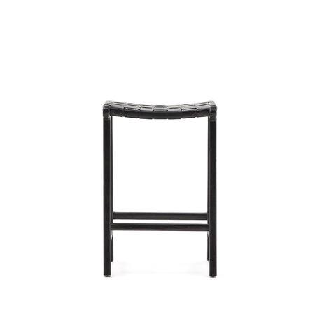Calixta Hocker aus Leder und massivem Mahagoni mit schwarzem Finish, Höhe 67 cm - ZEN ZONE Furniture