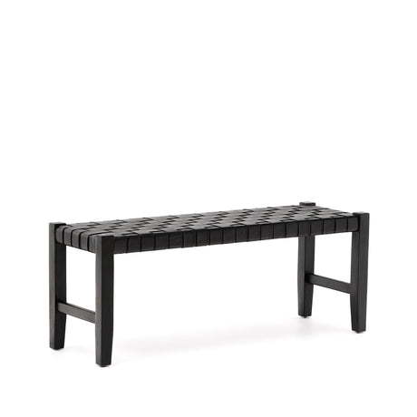 Calixta Bank aus Leder und massivem Mahagoni mit schwarzem Finish 120 cm - ZEN ZONE Furniture