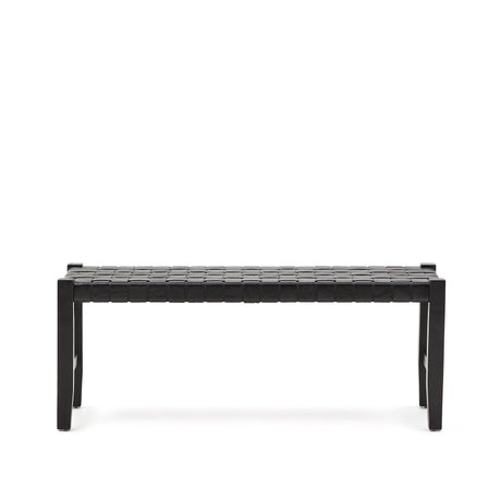 Calixta Bank aus Leder und massivem Mahagoni mit schwarzem Finish 120 cm - ZEN ZONE Furniture