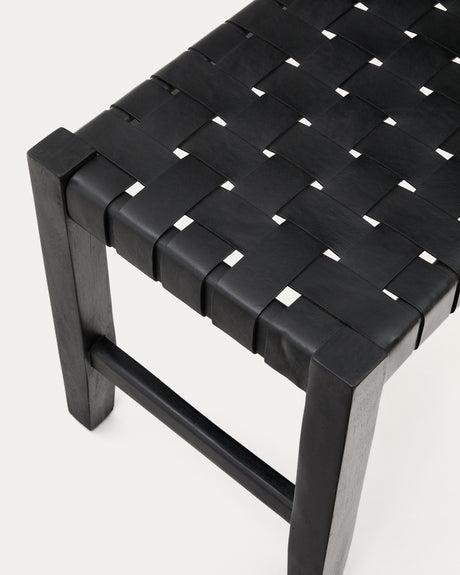 Calixta Bank aus Leder und massivem Mahagoni mit schwarzem Finish 120 cm - ZEN ZONE Furniture