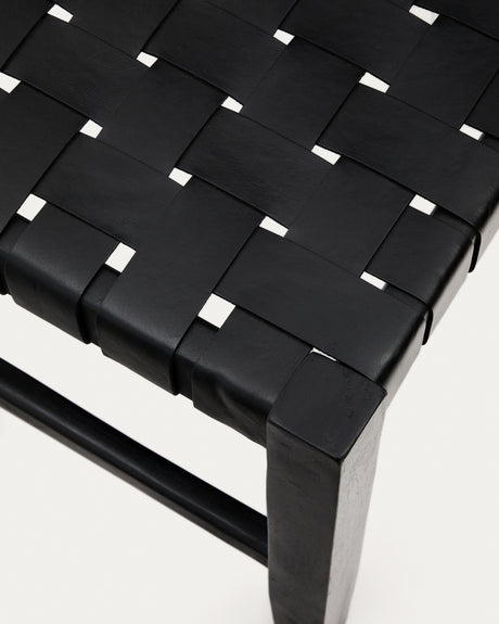 Calixta Bank aus Leder und massivem Mahagoni mit schwarzem Finish 120 cm - ZEN ZONE Furniture