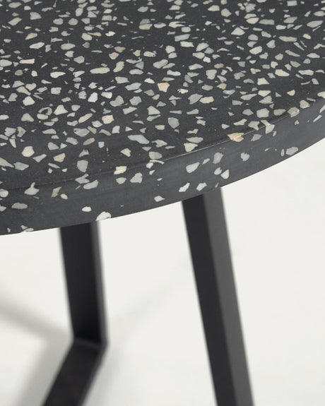 Tella runder Tisch Terrazzo schwarz und Stahlbeine Ø 70 cm - ZEN ZONE Furniture