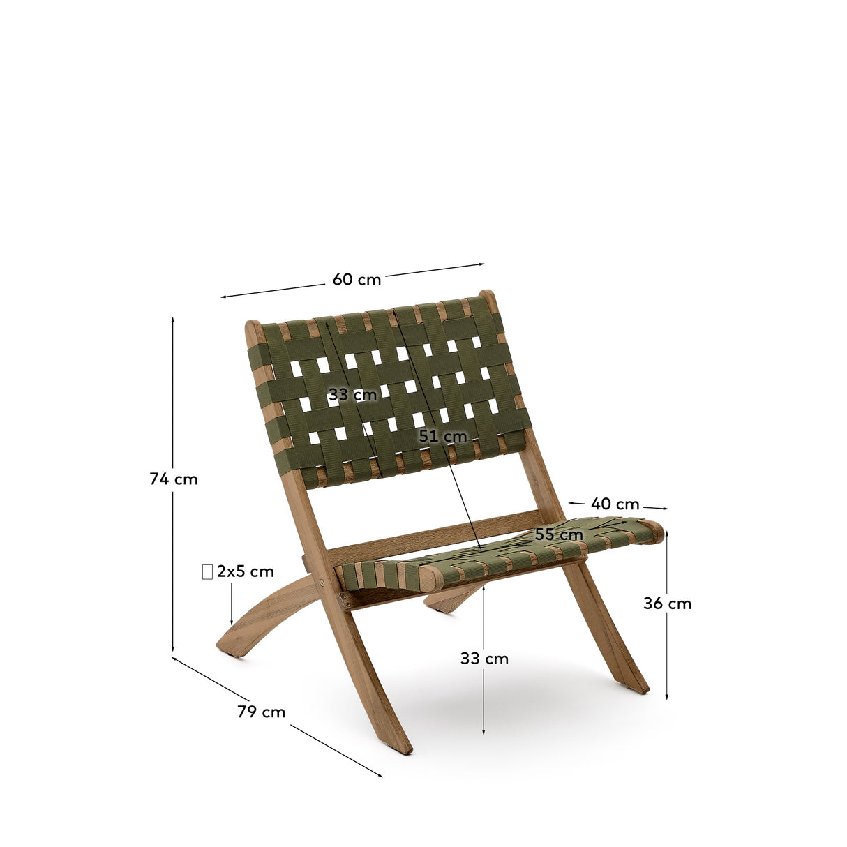 Chabeli Klappsessel massives Akazienholz und grünes Seil FSC 100 % - ZEN ZONE Furniture