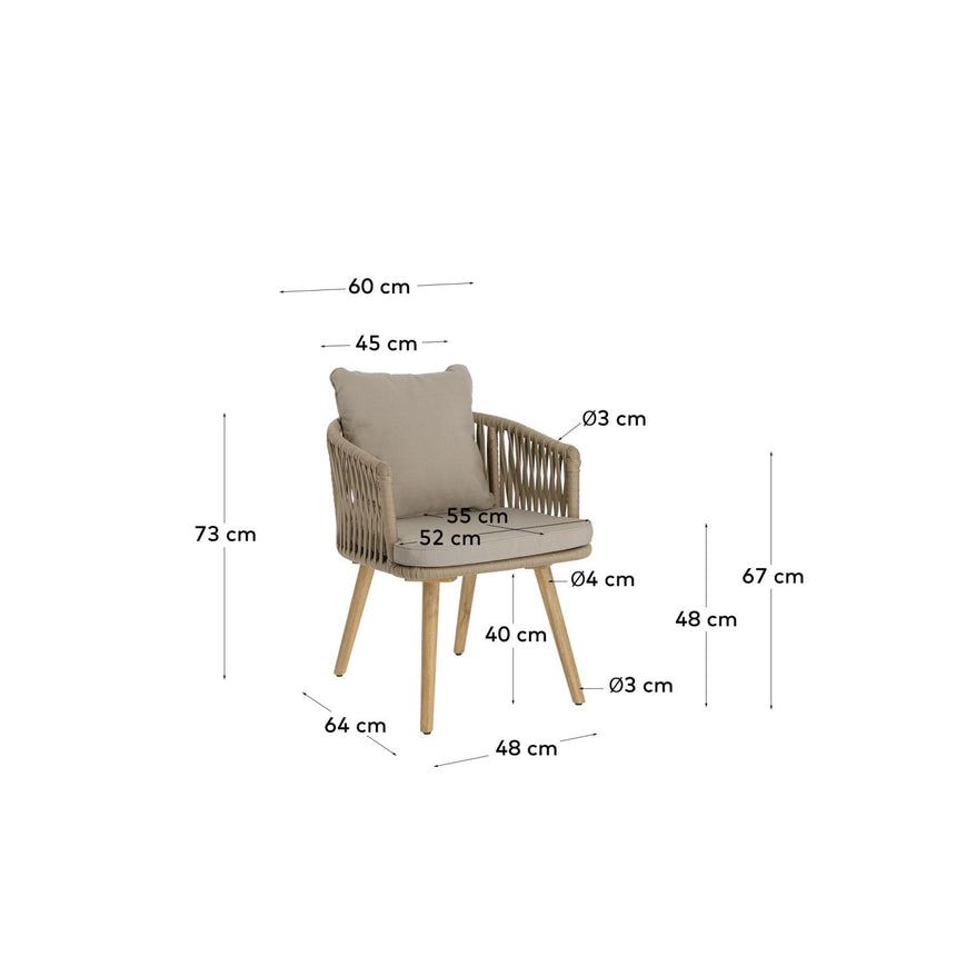 Hemilce Stuhl aus beigem Seil und Beinen aus massivem Akazienholz FSC 100% - ZEN ZONE Furniture