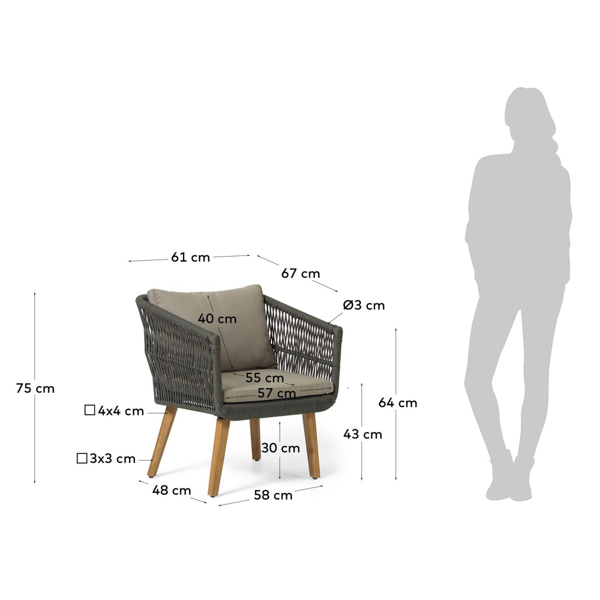 Inti Set 2-Sitzer Sofa und 2 Stühle mit grünem Seil FSC 100% - ZEN ZONE