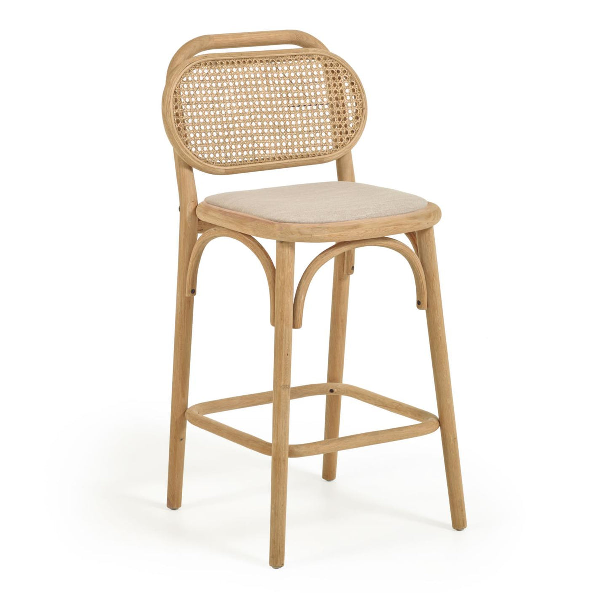 Doriane Hocker massive Eiche naturbelassen mit gepolstertem Sitz 65 cm hoch FSC Mix Credit - ZEN ZONE Furniture