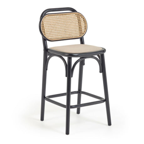 Doriane Hocker massive Ulme schwarzes Lackfinish gepolsterter Sitz 65 cm hoch - ZEN ZONE Furniture