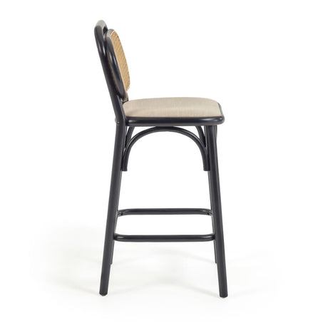 Doriane Hocker massive Ulme schwarzes Lackfinish gepolsterter Sitz 65 cm hoch - ZEN ZONE Furniture