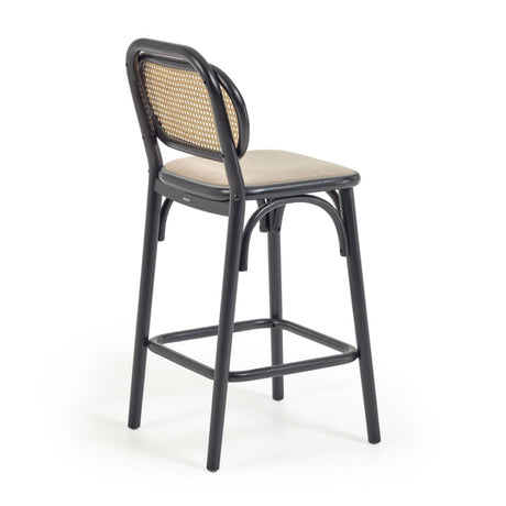 Doriane Hocker massive Ulme schwarzes Lackfinish gepolsterter Sitz 65 cm hoch - ZEN ZONE Furniture