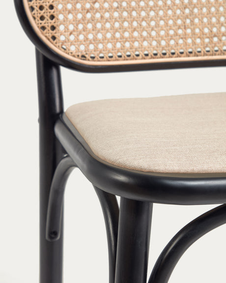 Doriane Hocker massive Ulme schwarzes Lackfinish gepolsterter Sitz 65 cm hoch - ZEN ZONE Furniture