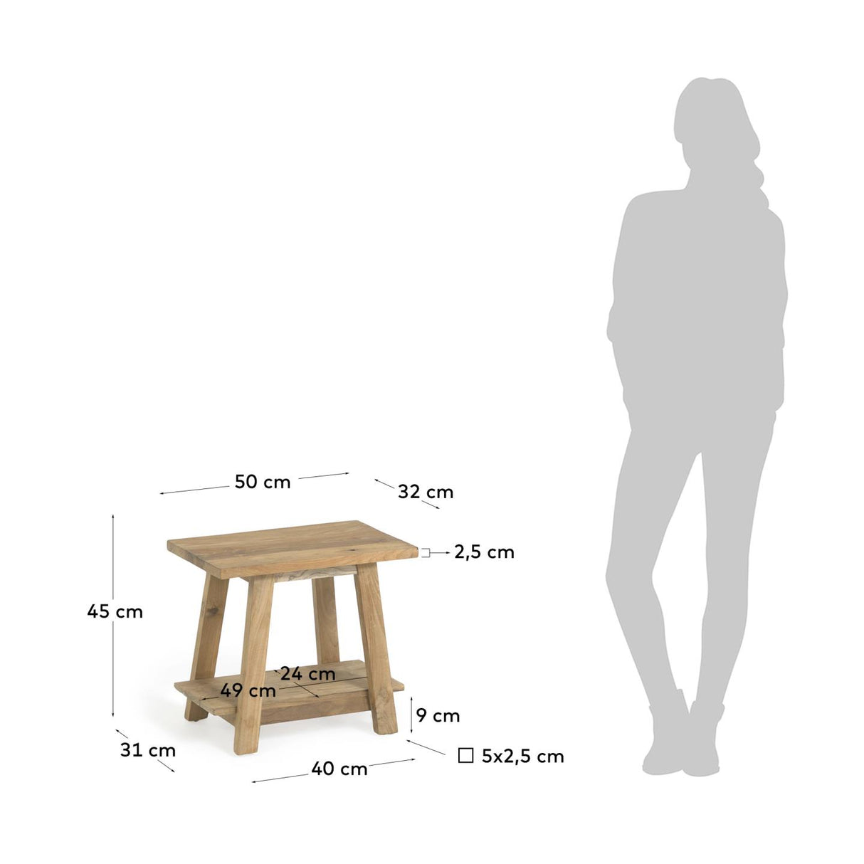 Safara Fußhocker aus massivem recyceltem Teakholz 50 x 32 cm - ZEN ZONE Furniture