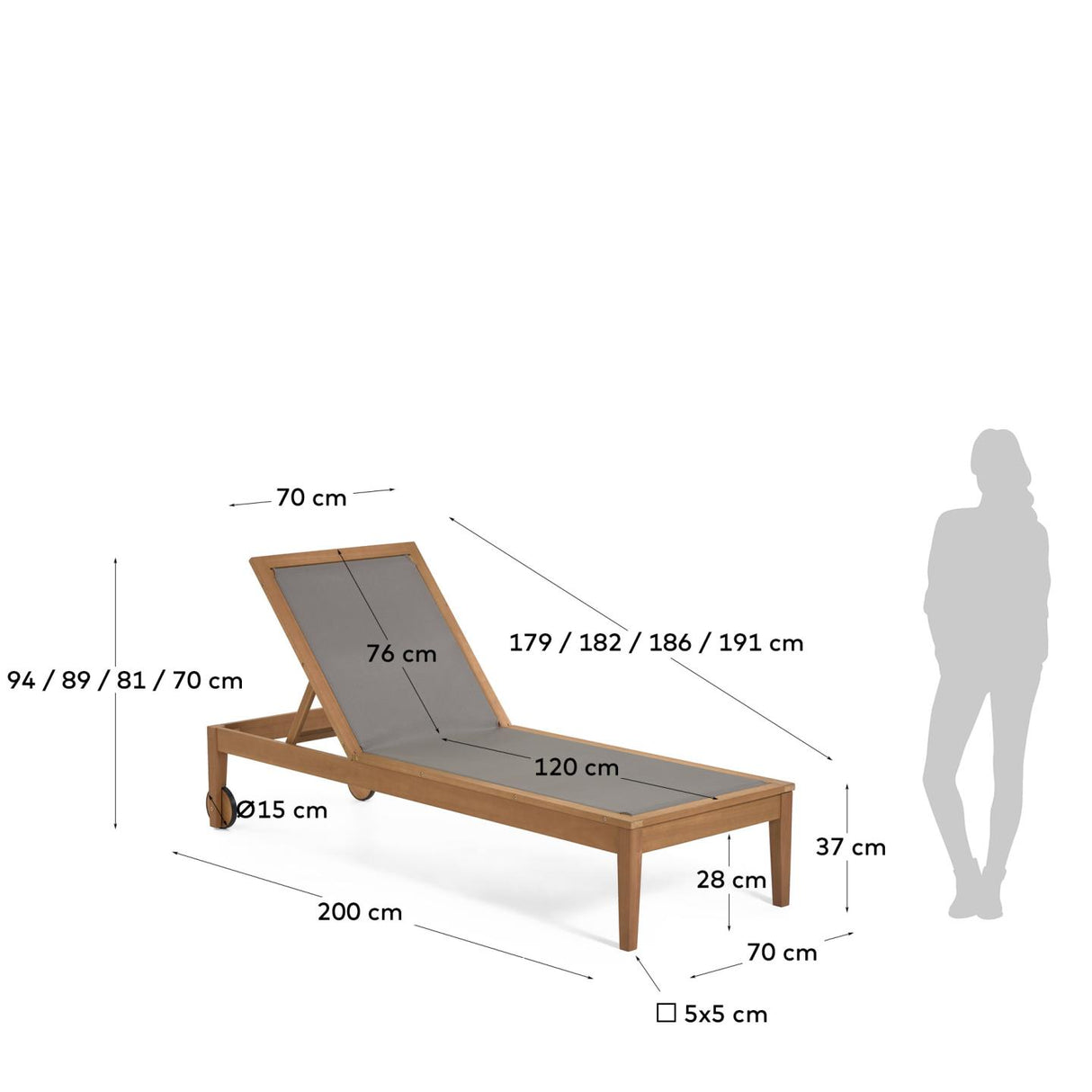 Caterin verstellbare Sonnenliege aus massivem Eukalyptusholz FSC 100% in grün - ZEN ZONE Furniture