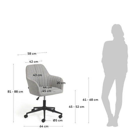 Madina Schreibtischstuhl hellgrau mit Beinen aus Stahl in Mattschwarz - ZEN ZONE Furniture