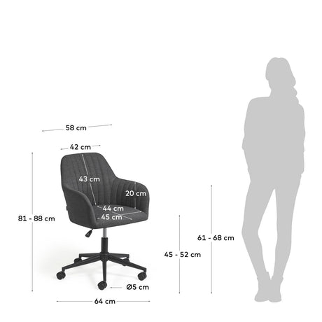 Madina Schreibtischstuhl dunkelgrau mit Beinen aus Stahl in Mattschwarz - ZEN ZONE Furniture
