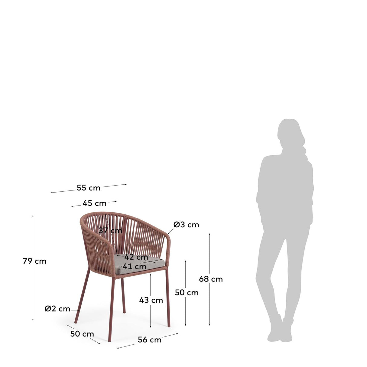 Yanet Stuhl aus Seil in Terrakotta mit Beinen aus verzinktem Stahl - ZEN ZONE Furniture
