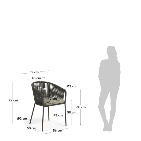 Yanet Stuhl aus Seil in Grün mit Beinen aus verzinktem Stahl - ZEN ZONE Furniture