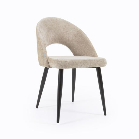 Stuhl Mael aus beigem Chenille und Stahlbeinen mit schwarzem Finish - ZEN ZONE Furniture