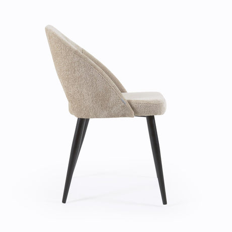 Stuhl Mael aus beigem Chenille und Stahlbeinen mit schwarzem Finish - ZEN ZONE Furniture
