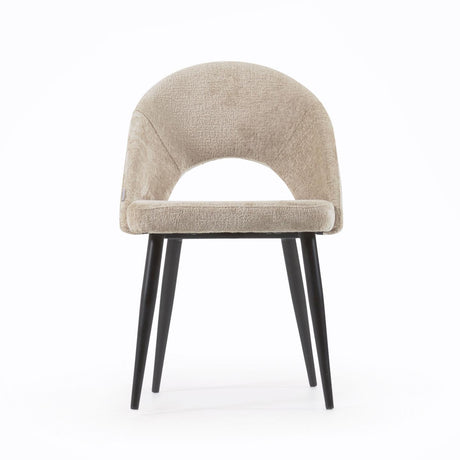 Stuhl Mael aus beigem Chenille und Stahlbeinen mit schwarzem Finish - ZEN ZONE Furniture