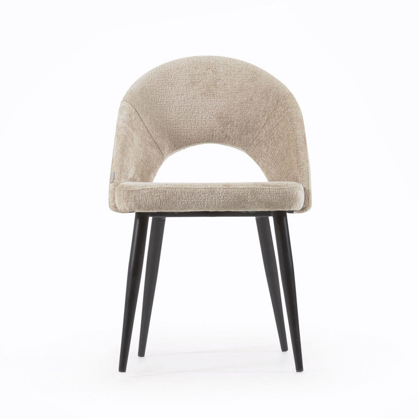 Stuhl Mael aus beigem Chenille und Stahlbeinen mit schwarzem Finish - ZEN ZONE Furniture