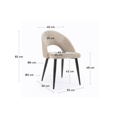 Stuhl Mael aus beigem Chenille und Stahlbeinen mit schwarzem Finish - ZEN ZONE Furniture