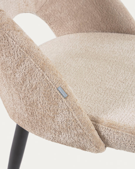Stuhl Mael aus beigem Chenille und Stahlbeinen mit schwarzem Finish - ZEN ZONE Furniture