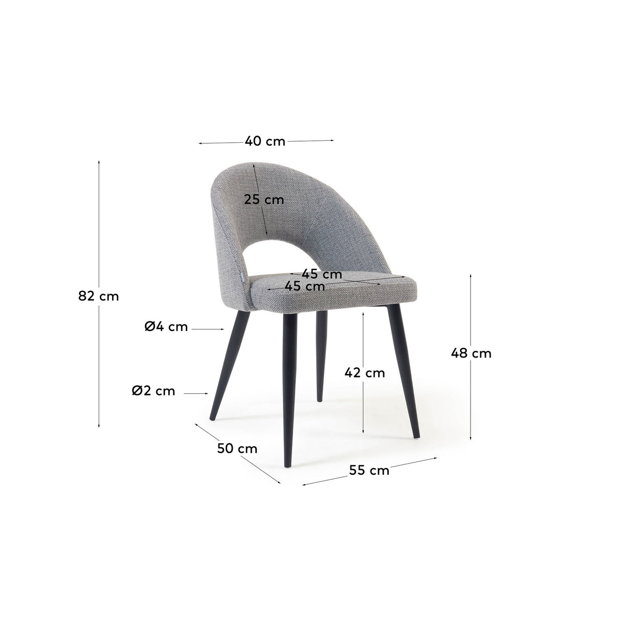 Stuhl Mael grauer mit Stahlbeinen mit schwarzem Finish - ZEN ZONE Furniture