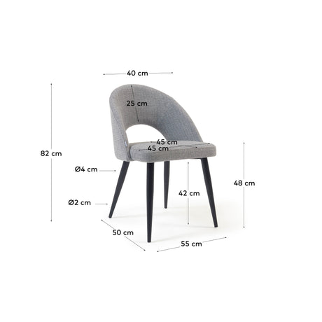 Stuhl Mael grauer mit Stahlbeinen mit schwarzem Finish - ZEN ZONE Furniture