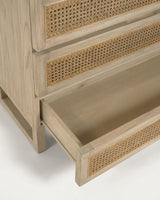 Rexit Kommode mit 4 Schubladen aus massivem Holz und Mindi Furnier mit Rattan 90 x 93 cm - ZEN ZONE Furniture