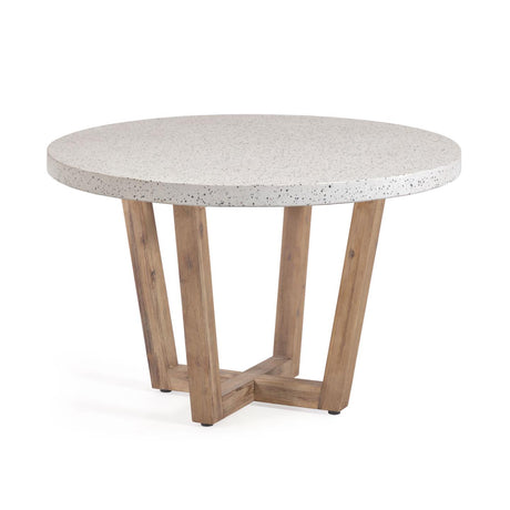 Shanelle runder Tisch aus weißem Terrazzo und massivem Akazienholz Ø 120 cm - ZEN ZONE Furniture