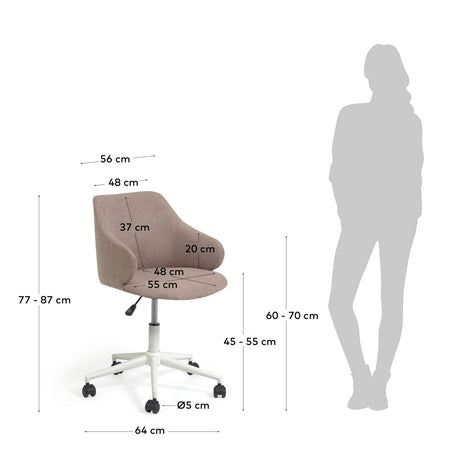 Einara Schreibtischstuhl in Rosa mit Beinen aus Stahl in Mattweiß - ZEN ZONE Furniture