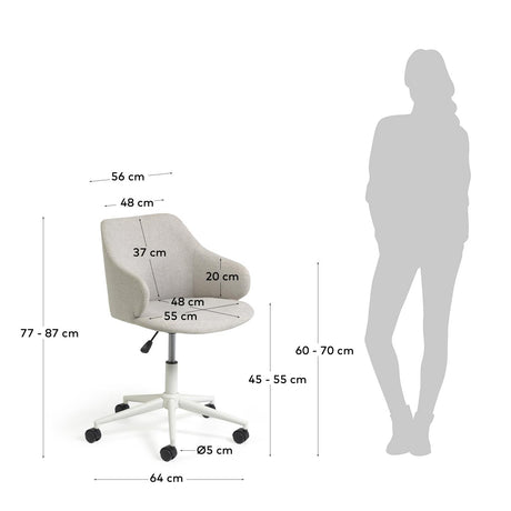 Einara Schreibtischstuhl in Hellgrau mit Beinen aus Stahl in Mattweiß - ZEN ZONE Furniture