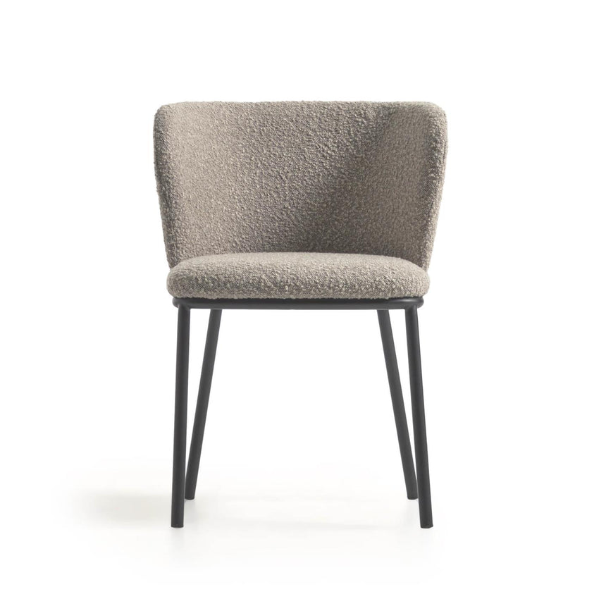 Ciselia Stuhl mit hellgrauem Bouclé-Bezug und schwarzem Metall - ZEN ZONE Furniture