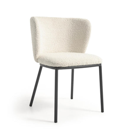 Ciselia Stuhl aus weißem Bouclé und Stahlbeinen mit schwarzem Finish, FSC Mix Credit - ZEN ZONE Furniture