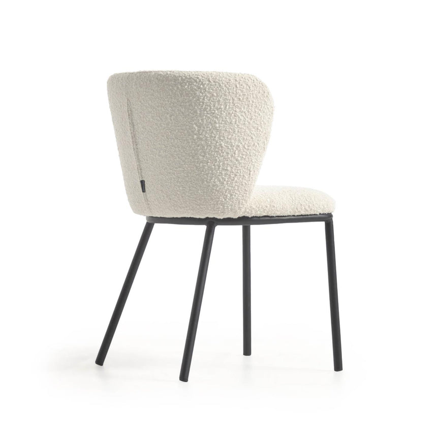 Ciselia Stuhl aus weißem Bouclé und Stahlbeinen mit schwarzem Finish, FSC Mix Credit - ZEN ZONE Furniture