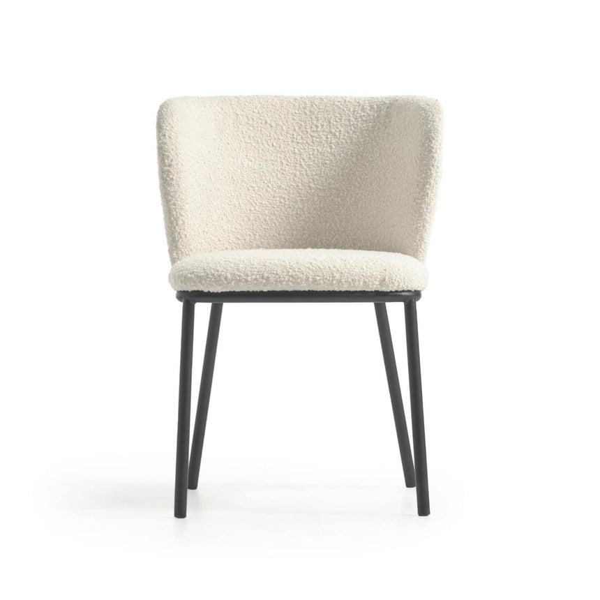 Ciselia Stuhl aus weißem Bouclé und Stahlbeinen mit schwarzem Finish, FSC Mix Credit - ZEN ZONE Furniture