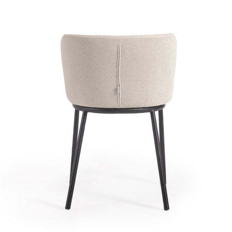 Ciselia Stuhl beiger Chenille und Stahlbeinen mit schwarzem Finish, FSC Mix Credit - ZEN ZONE Furniture