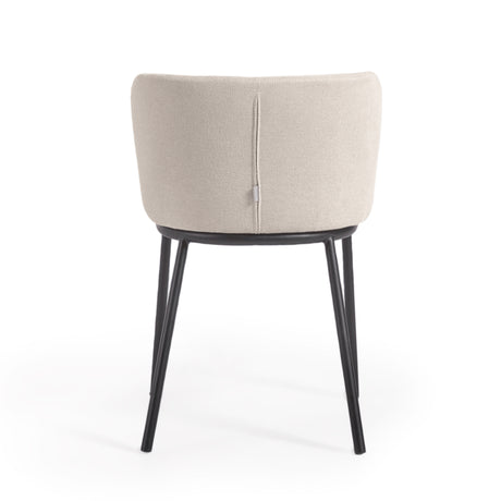 Ciselia Stuhl beiger Chenille und Stahlbeinen mit schwarzem Finish, FSC Mix Credit - ZEN ZONE Furniture