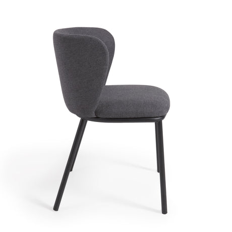 Ciselia Stuhl dunkelgrauer Chenille und Stahlbeinen mit schwarzem Finish, FSC Mix Credit - ZEN ZONE Furniture