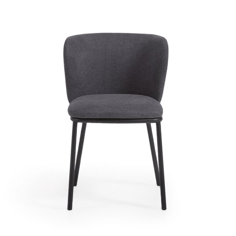 Ciselia Stuhl dunkelgrauer Chenille und Stahlbeinen mit schwarzem Finish, FSC Mix Credit - ZEN ZONE Furniture