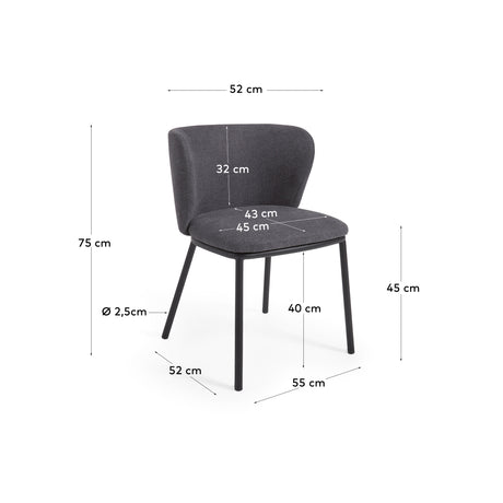 Ciselia Stuhl dunkelgrauer Chenille und Stahlbeinen mit schwarzem Finish, FSC Mix Credit - ZEN ZONE Furniture